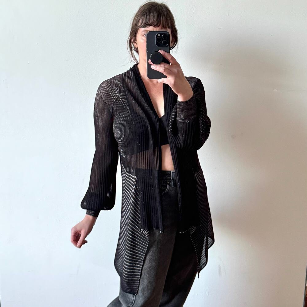 Vintage ESCADA Black and Silver Metallic Open Front Cardigan